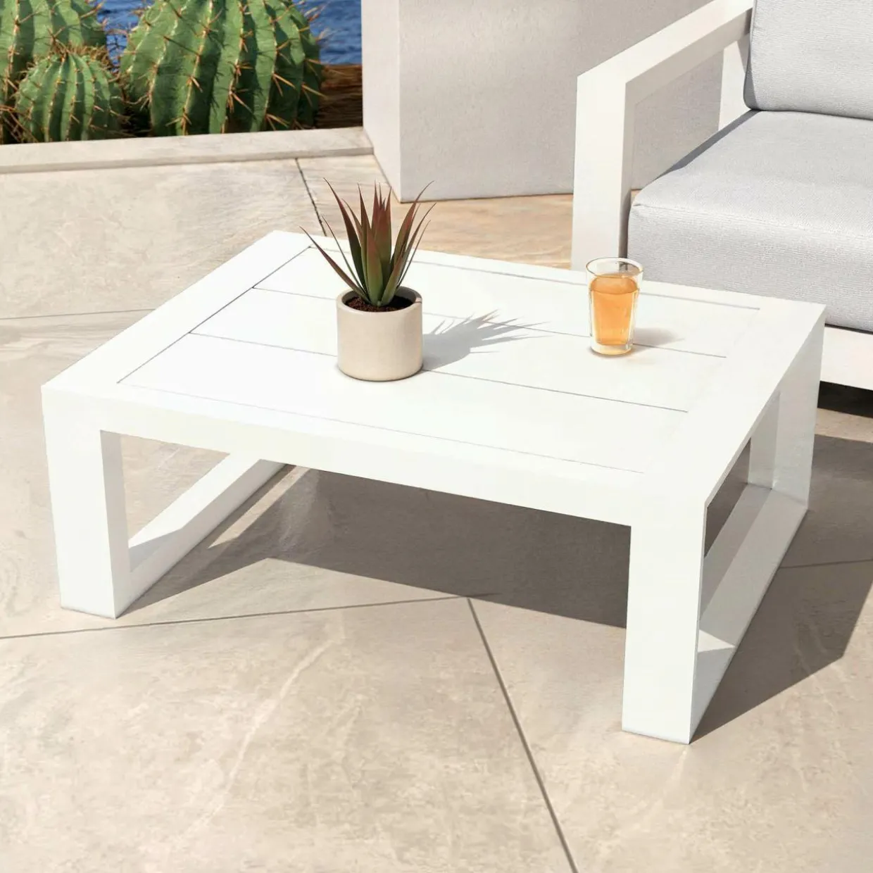 Salon de jardin aluminium 4 places 4 pcs Elba Blanc et beige