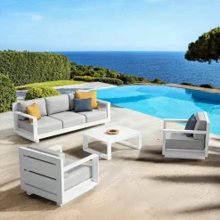 Salon de jardin aluminium 5 places 4 pcs Elba Blanc et gris clair