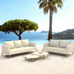 Salon de jardin aluminium 5 places 4 pcs Monte Carlo Blanc et beige