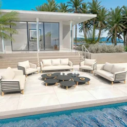 Salon de jardin aluminium 9 places 12 pcs Monte Carlo Gris anthracite et beige