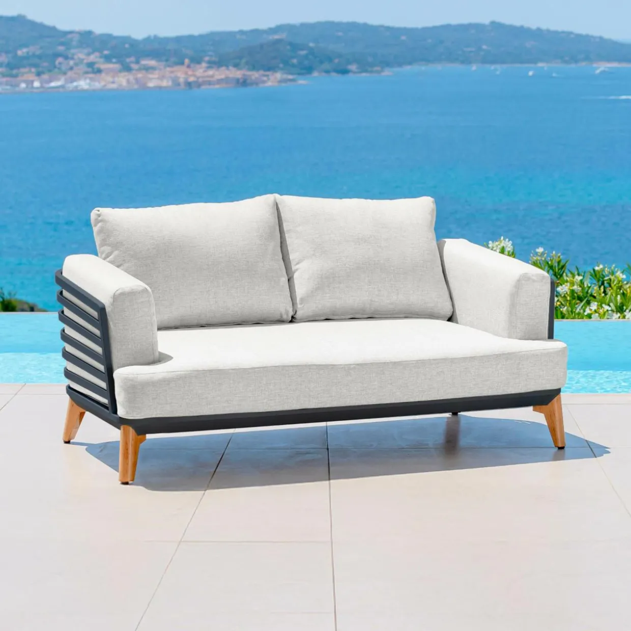 Salon de jardin aluminium 4 places 5 pcs Monte Carlo Gris anthracite et gris clair