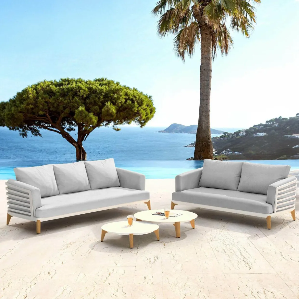 Salon de jardin aluminium 5 places 4 pcs Monte Carlo Blanc et gris clair