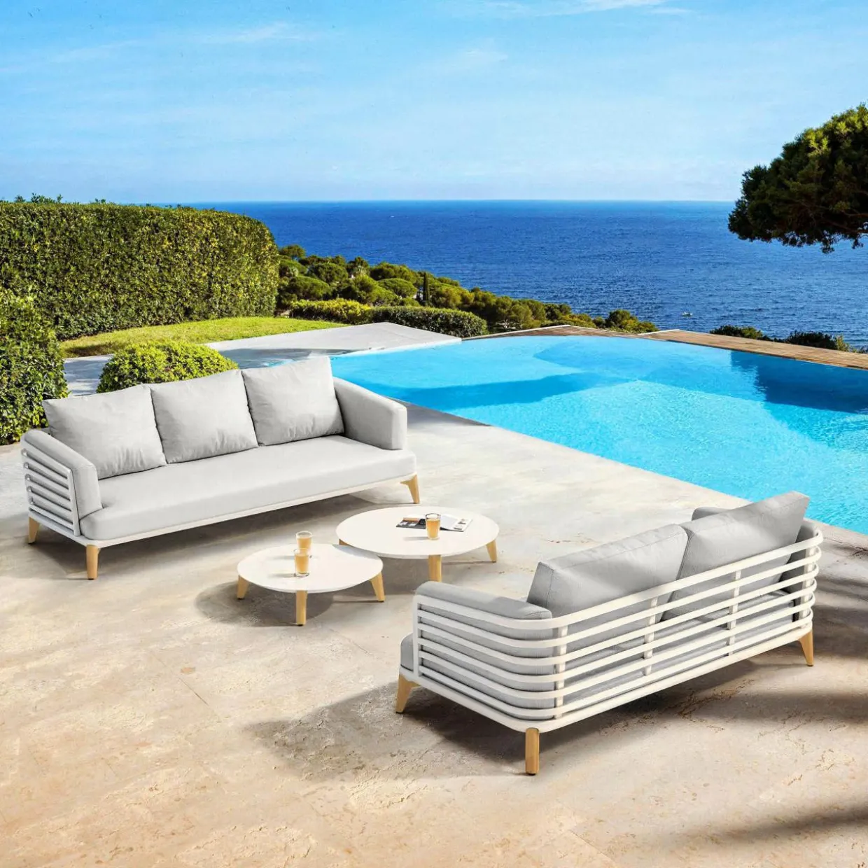 Salon de jardin aluminium 5 places 4 pcs Monte Carlo Blanc et gris clair