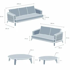 Salon de jardin aluminium 5 places 4 pcs Monte Carlo Blanc et gris clair