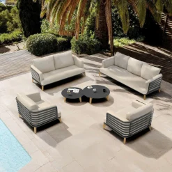 Salon de jardin aluminium 7 places 6 pcs Monte Carlo Gris anthracite et taupe