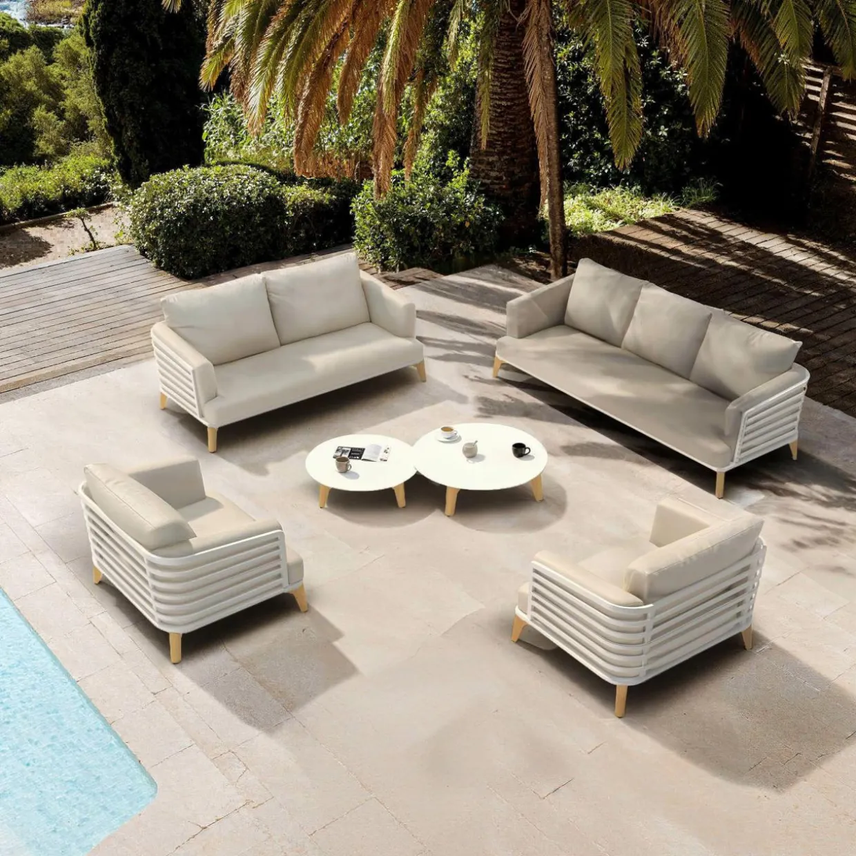 Salon de jardin aluminium 7 places 6 pcs Monte Carlo Blanc et taupe