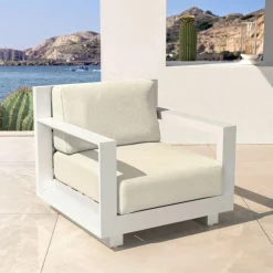 Salon de jardin aluminium 5 places 4 pcs Elba Blanc et beige