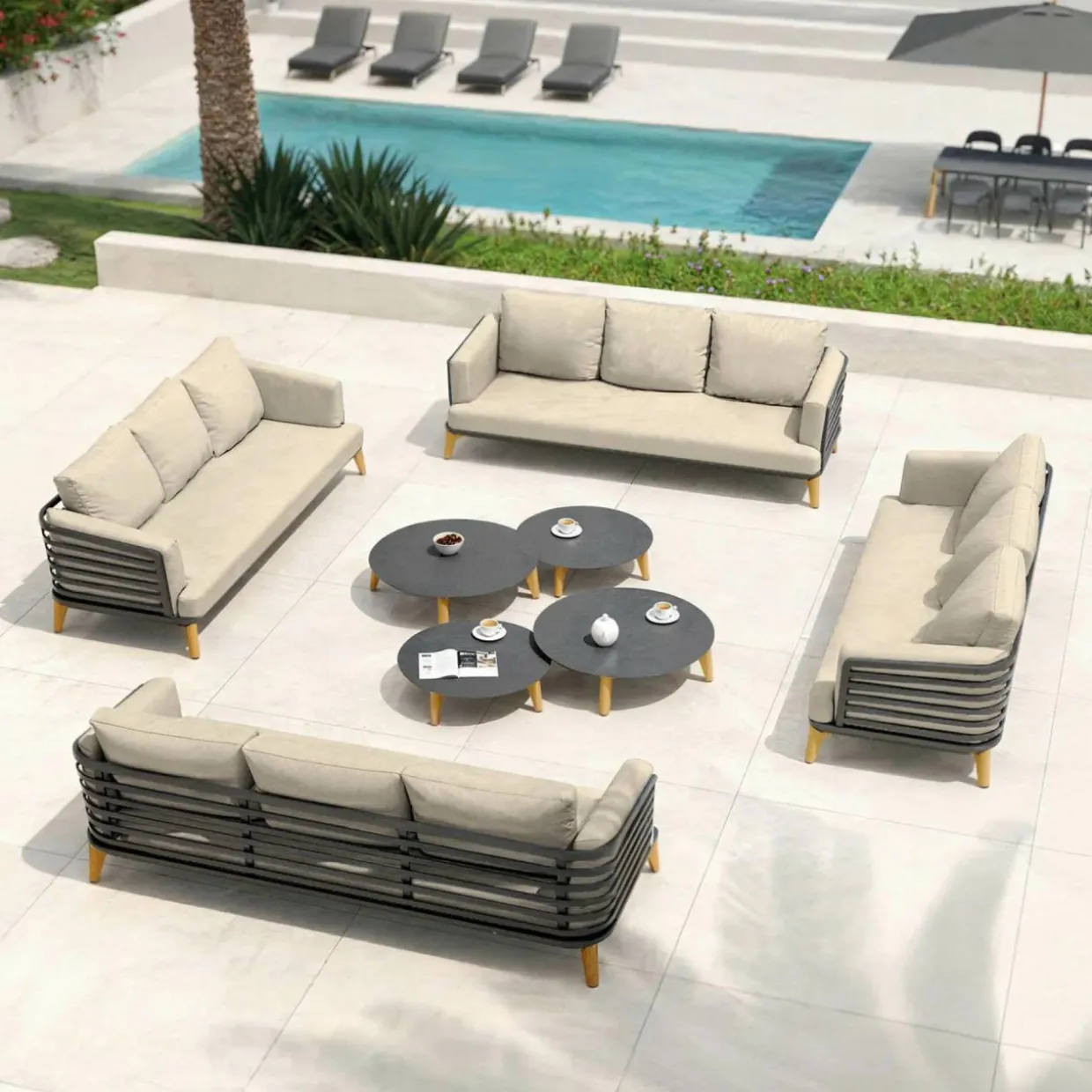 Salon de jardin aluminium 12 places 8 pcs Monte Carlo Gris anthracite et taupe