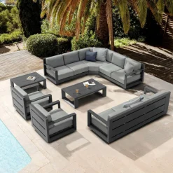 Salon de jardin d'angle aluminium 10 places Elba Gris anthracite