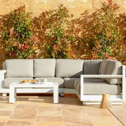 Salon de jardin d'angle aluminium 5 places Elba Blanc et taupe