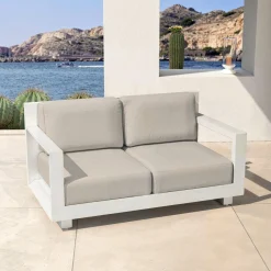 Salon de jardin d'angle aluminium 10 places Elba Blanc et taupe