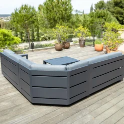 Salon de jardin d'angle aluminium 5 places Elba Gris anthracite