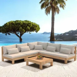 Salon de jardin d'angle en bois d'acacia 6 places 5 pcs Borneo Sable