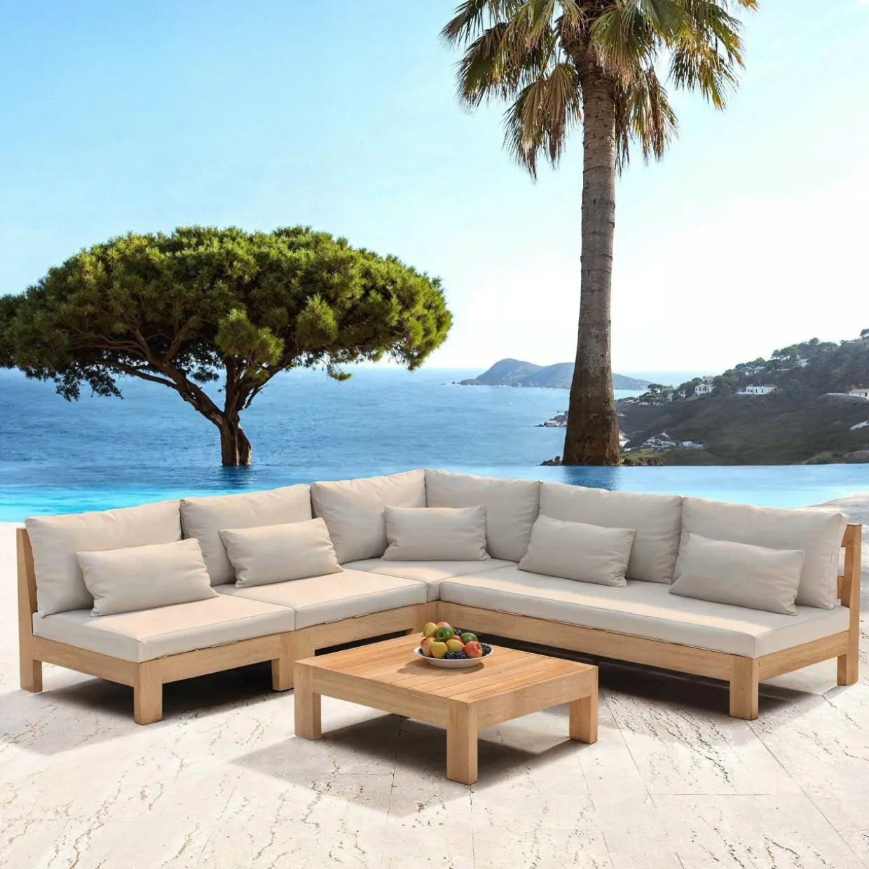 Salon de jardin d'angle en bois d'acacia 6 places 5 pcs Borneo Sable