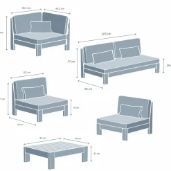 Salon de jardin d'angle en bois d'acacia 6 places 5 pcs Borneo Sable