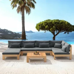 Salon de jardin d'angle en bois d'acacia 5 places 5 pcs Borneo Gris anthracite