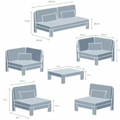 Salon de jardin d'angle en bois d'acacia 7 places 6 pcs Borneo Gris anthracite