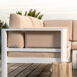Salon de jardin d'angle en aluminium 6 places Ostara Blanc et taupe
