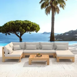 Salon de jardin d'angle en bois d'acacia 5 places 5 pcs Borneo Sable