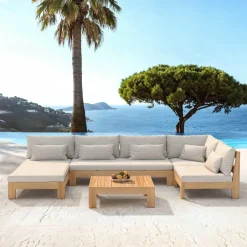 Salon de jardin d'angle en bois d'acacia 5 places 5 pcs Borneo Sable