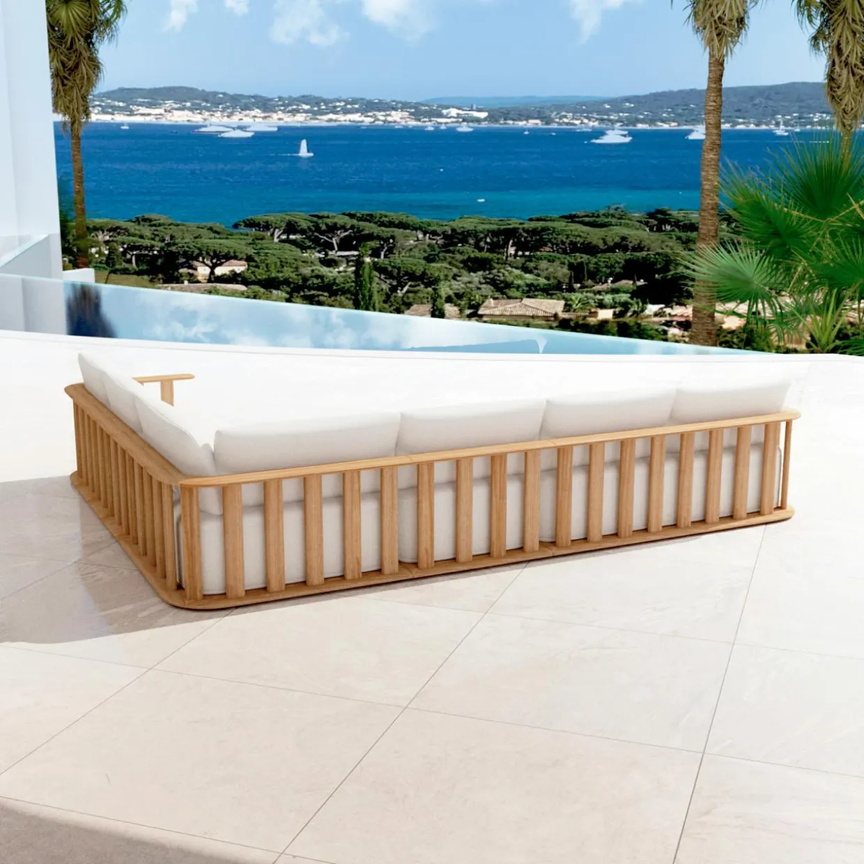 Salon de jardin d'angle en bois teck 6 places Java Ecru