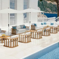 Salon de jardin d'angle en bois teck 6 places Java Ecru