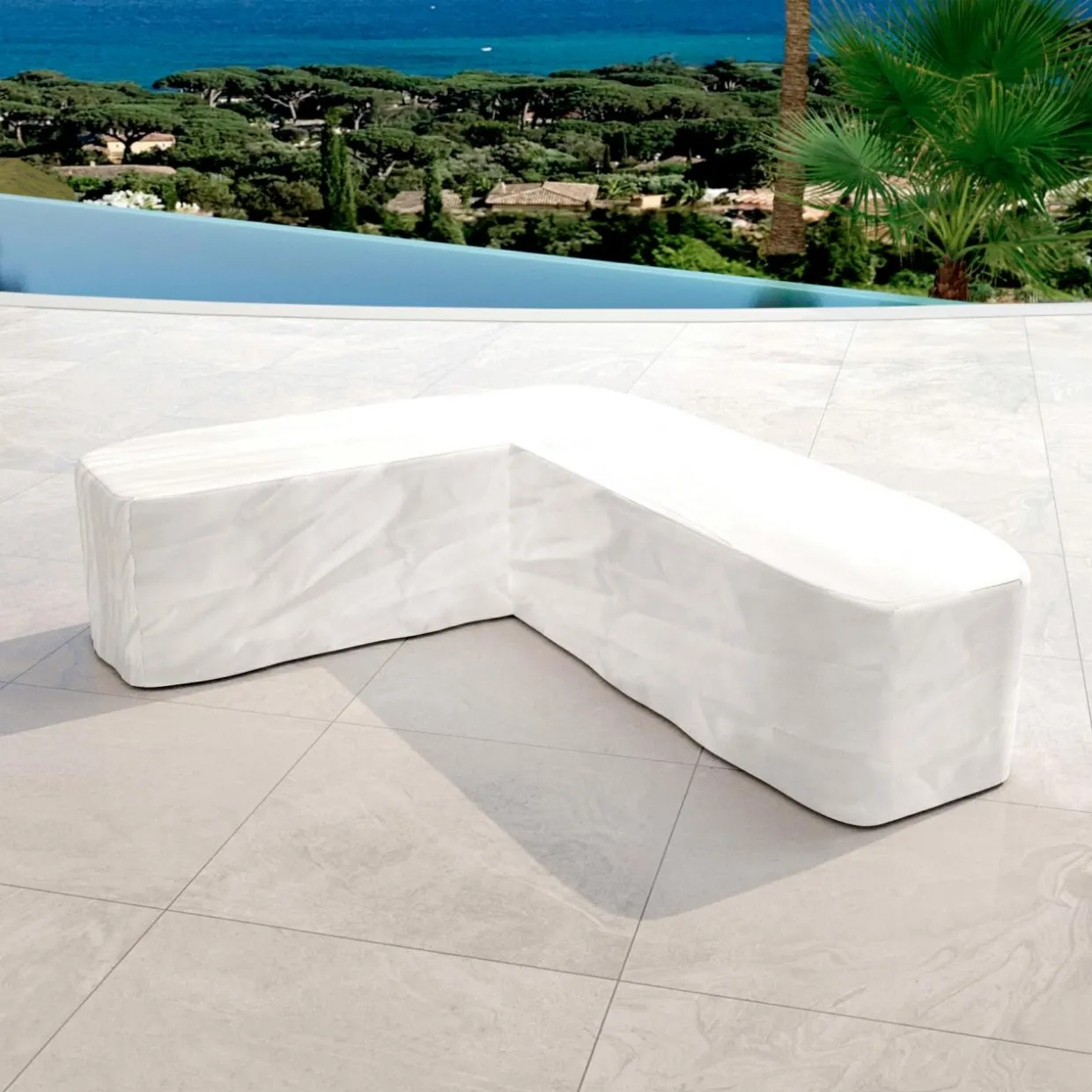 Salon de jardin d'angle en bois teck 6 places Java Ecru