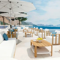 Salon de jardin d'angle en bois teck 6 places Java Ecru