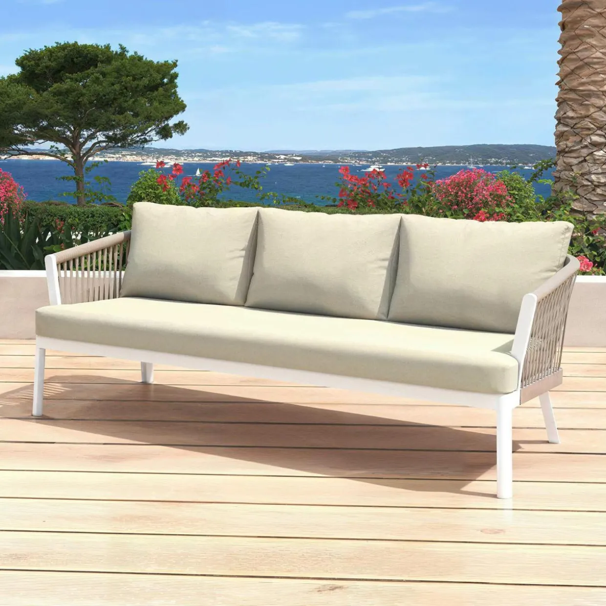 Salon de jardin en aluminium 7 places 5 pcs Amalfi Blanc et beige