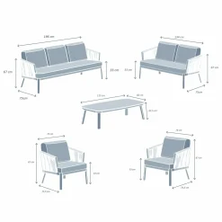 Salon de jardin en aluminium 7 places 5 pcs Amalfi Blanc et beige