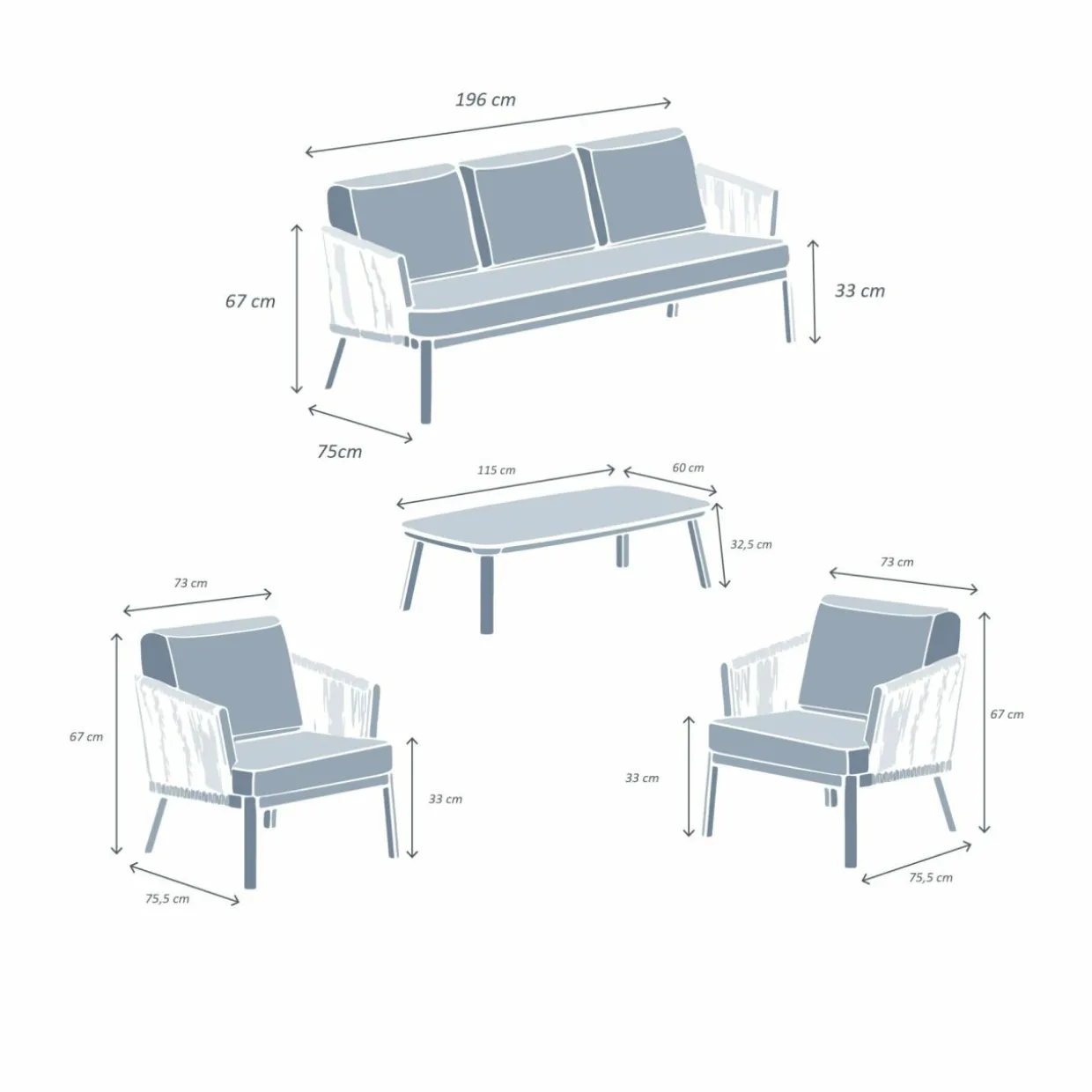 Salon de jardin en aluminium 5 places 4 pcs Amalfi Blanc et beige