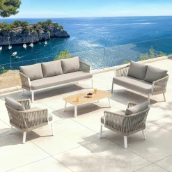 Salon de jardin en aluminium 7 places 5 pcs Amalfi Blanc et taupe