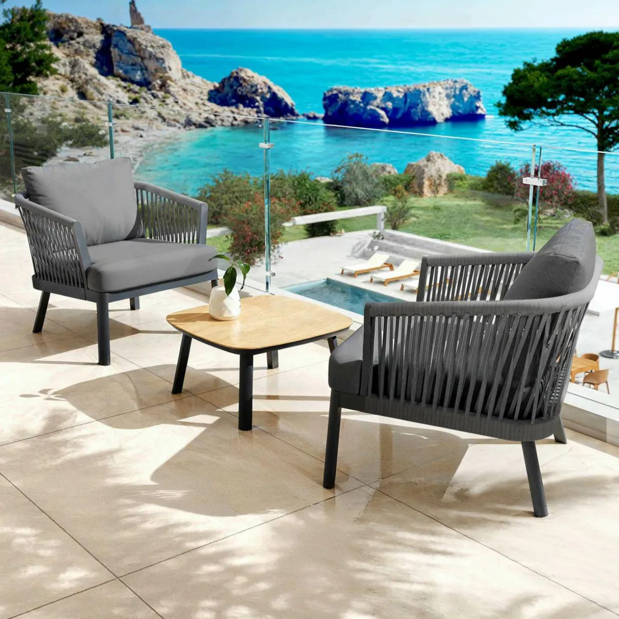 Salon de jardin en aluminium 2 places 3 pcs Amalfi Gris anthracite