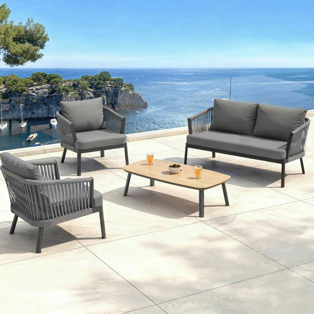 Salon de jardin en aluminium 4 places 4 pcs Amalfi Gris anthracite