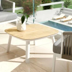 Salon de jardin en aluminium 2 places 3 pcs Amalfi Blanc et taupe