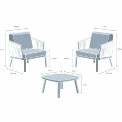 Salon de jardin en aluminium 2 places 3 pcs Amalfi Blanc et taupe