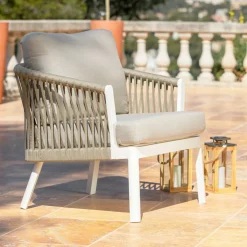 Salon de jardin en aluminium 5 places 4 pcs Amalfi Blanc et taupe