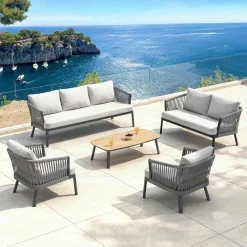 Salon de jardin en aluminium 7 places 5 pcs Amalfi Gris anthracite et gris clair