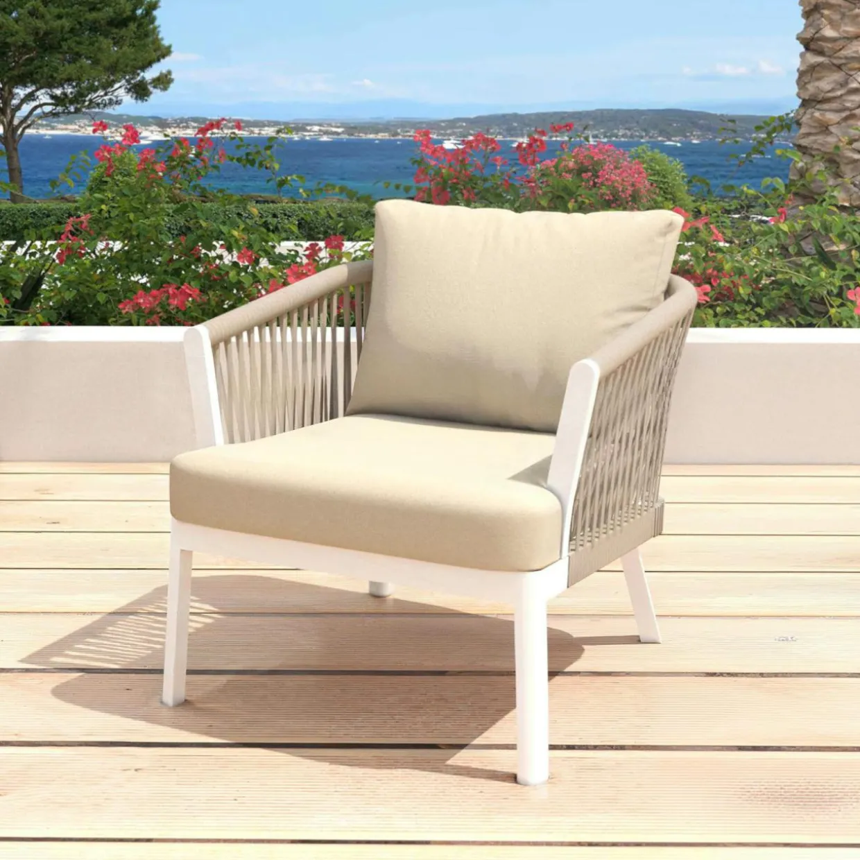 Salon de jardin en aluminium 2 places 3 pcs Amalfi Blanc et beige