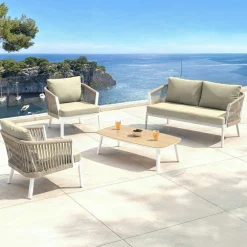 Salon de jardin en aluminium 4 places 4 pcs Amalfi Blanc et beige