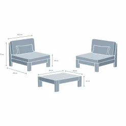 Salon de jardin en bois d'acacia 2 places 3 pcs Borneo Gris anthracite