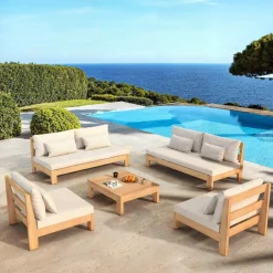 Salon de jardin en bois d'acacia 8 places 5 pcs Borneo Sable