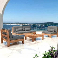 Salon de jardin en bois d'acacia 5 places 4 pcs Bornéo Gris anthracite