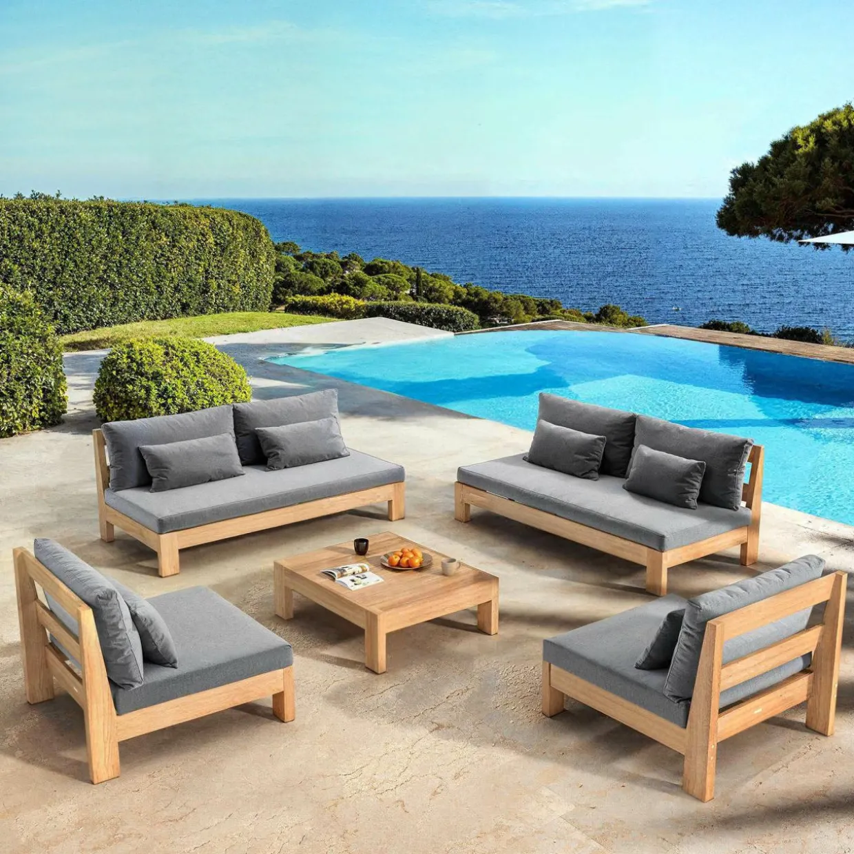 Salon de jardin en bois d'acacia 8 places 5 pcs Borneo Gris anthracite