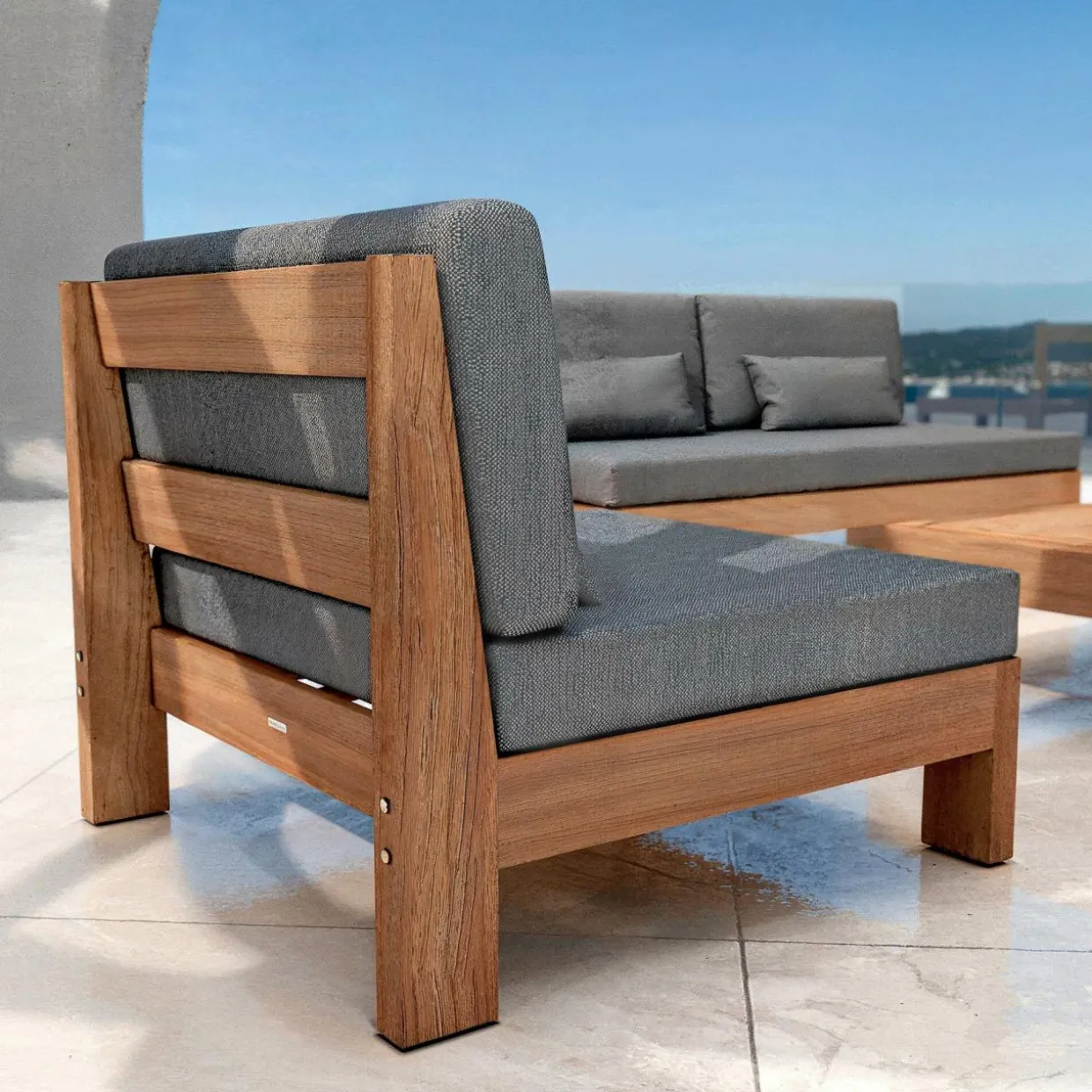 Salon de jardin en bois d'acacia 8 places 5 pcs Borneo Gris anthracite