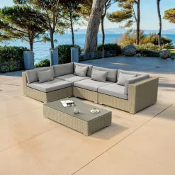 Salon de jardin en résine tressée 4 places 5 pcs Palma Gris
