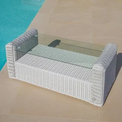 Salon de jardin en résine tressée 5 places 4 pcs Calvi Blanc et taupe