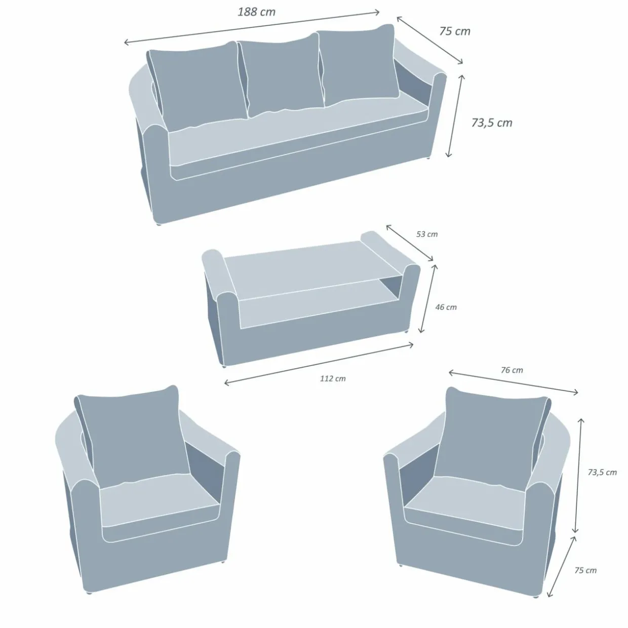 Salon de jardin en résine tressée 5 places 4 pcs Calvi Blanc et taupe