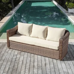 Salon de jardin en résine tressée 5 places 4 pcs Calvi Sepia et beige