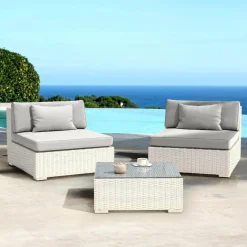 Salon de jardin en résine tressée 2 places 3 pcs Palma Blanc et gris